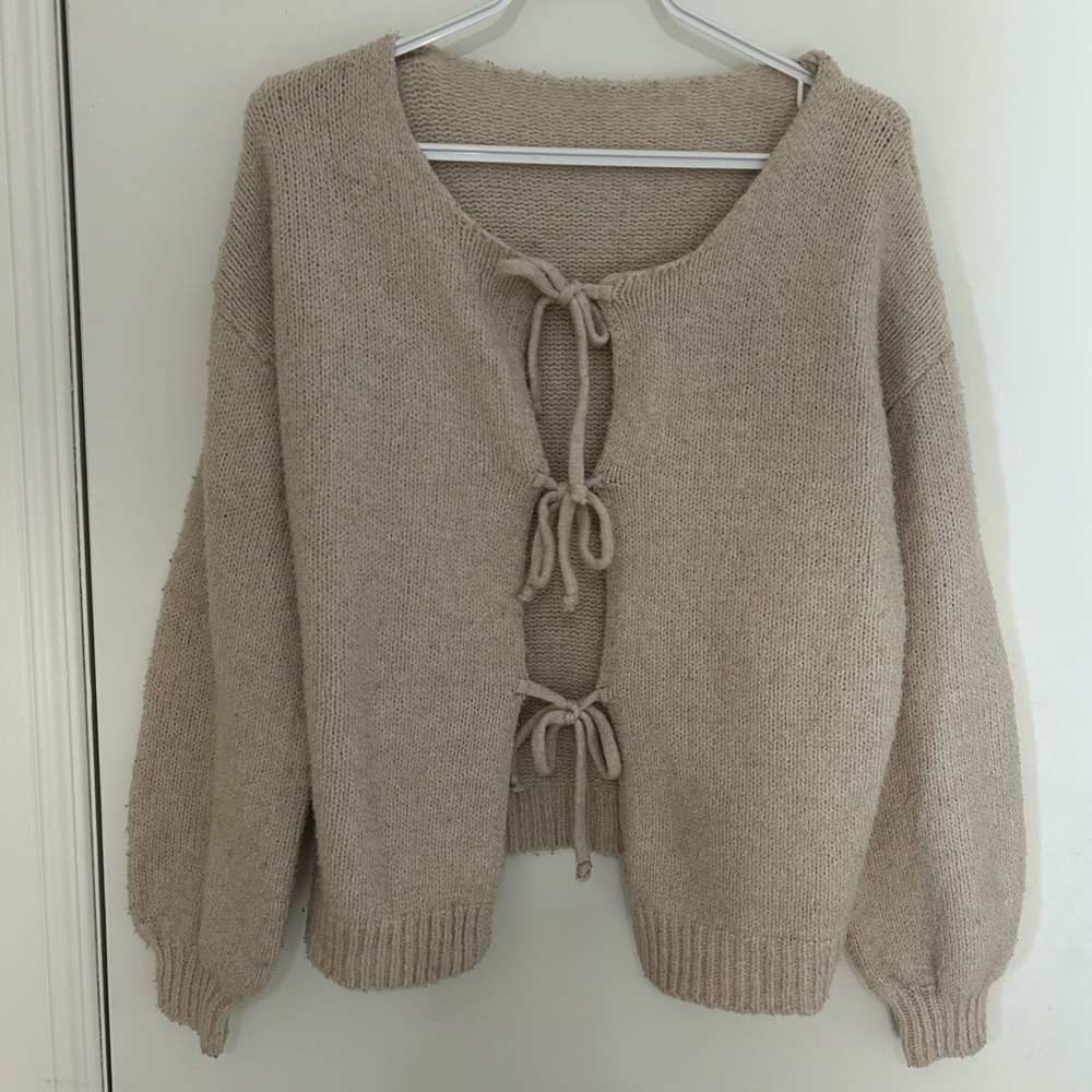 SHEIN Beige Tie-Front Cardigan